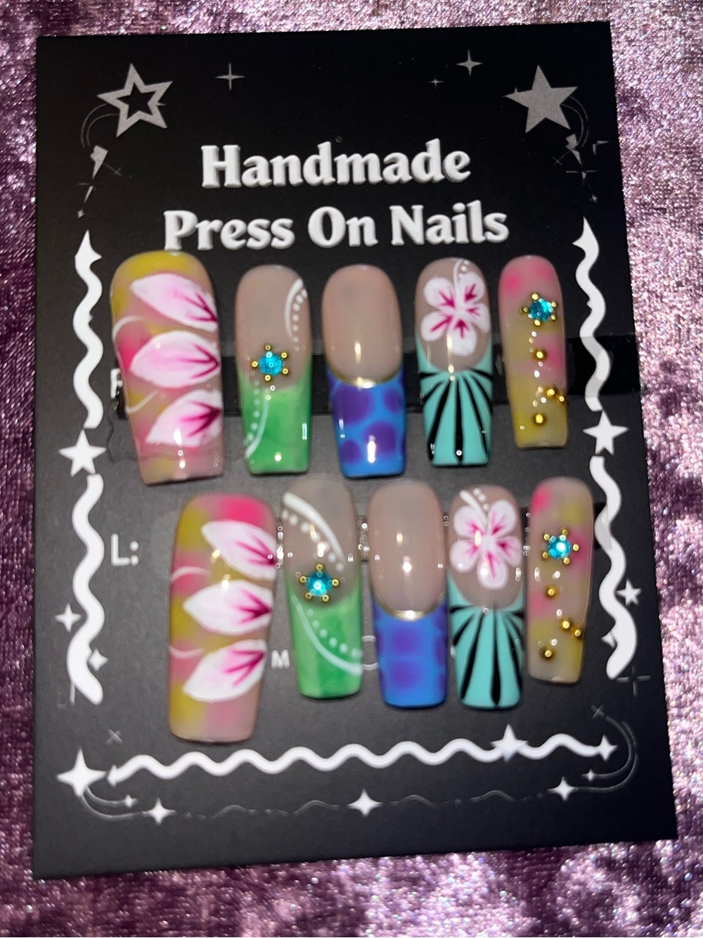 Handmade Multicolor Floral Press On Nails